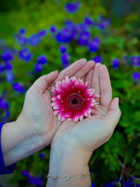 Pernilla Liljegren håller i en blomma